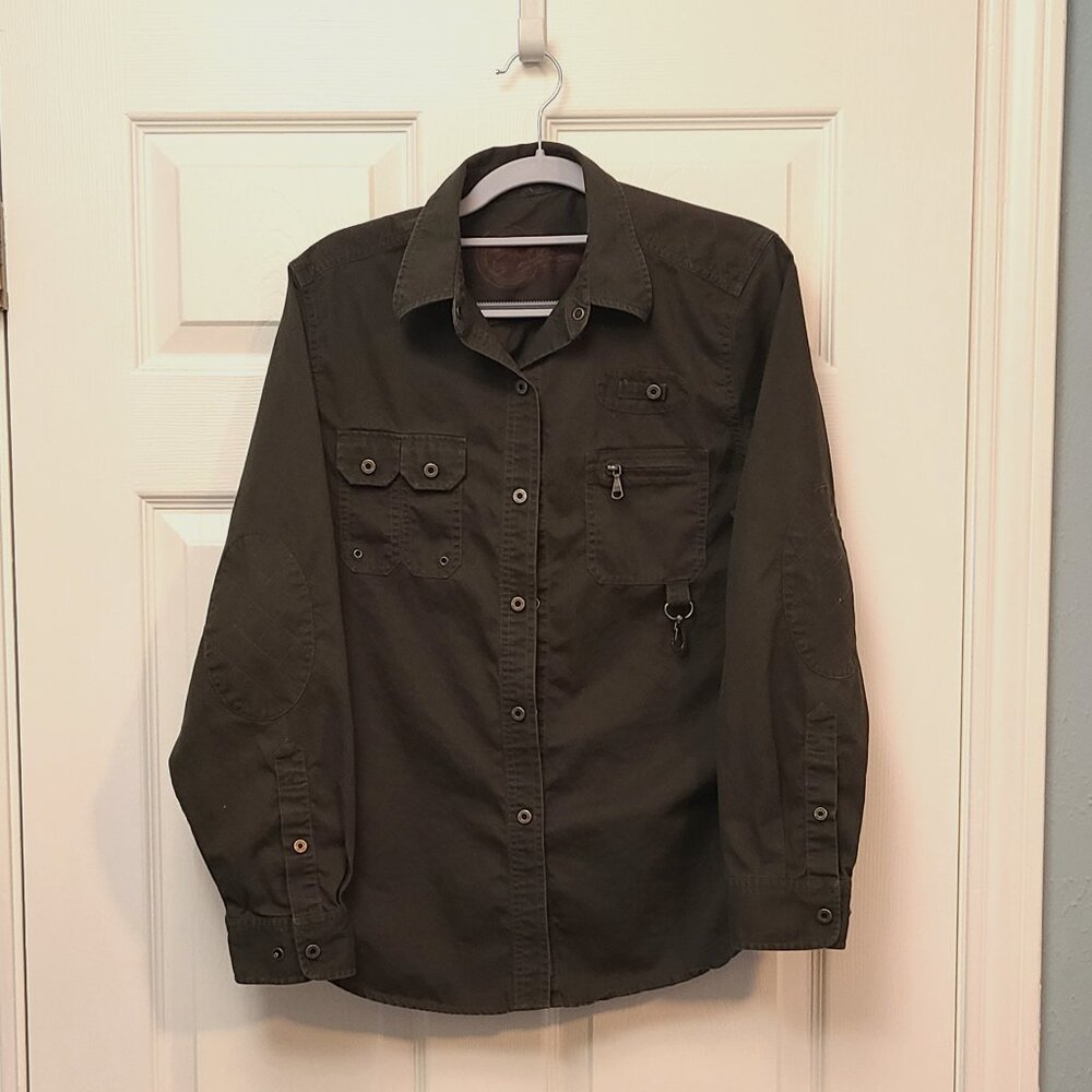 OLIVE GREEN LAUREN MICRO CORDUROY BRUSHED COTTON ANGLER SHIRT JACKET